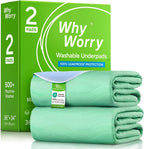 WhyWorry Washable Bed Pads for Adult Incontinence, 34" x 36" (Pack of 2) Washable Pee Pads for Bed Wetting, Heavy Absorbency Reusable Underpads for Elderly & Kids, Waterproof Mattress Protector, Green