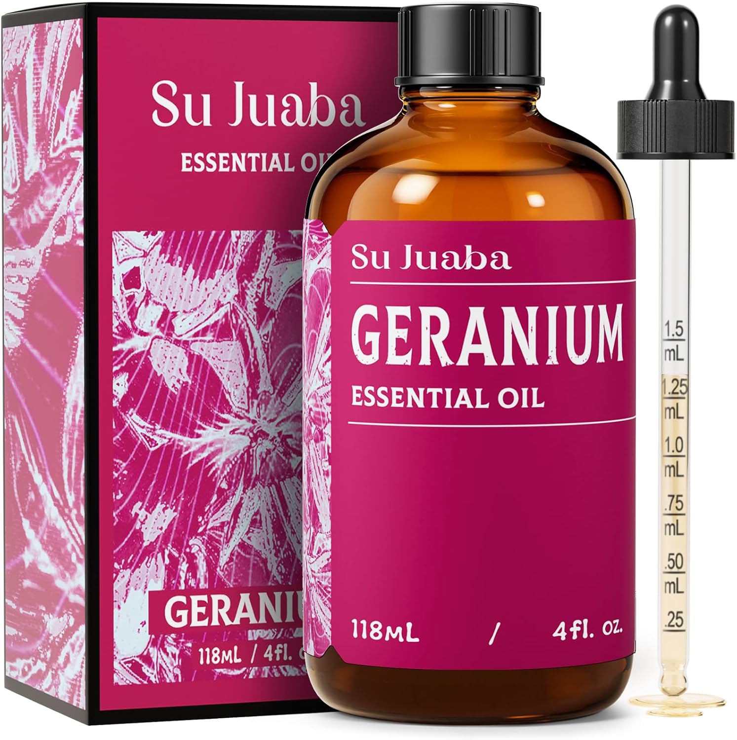 SU JUABA Geranium Essential Oil 4 Oz, 100% Pure & Natural Aromatherapy Oil for Diffuser, Skin Care, Hair & Massage - 118ML