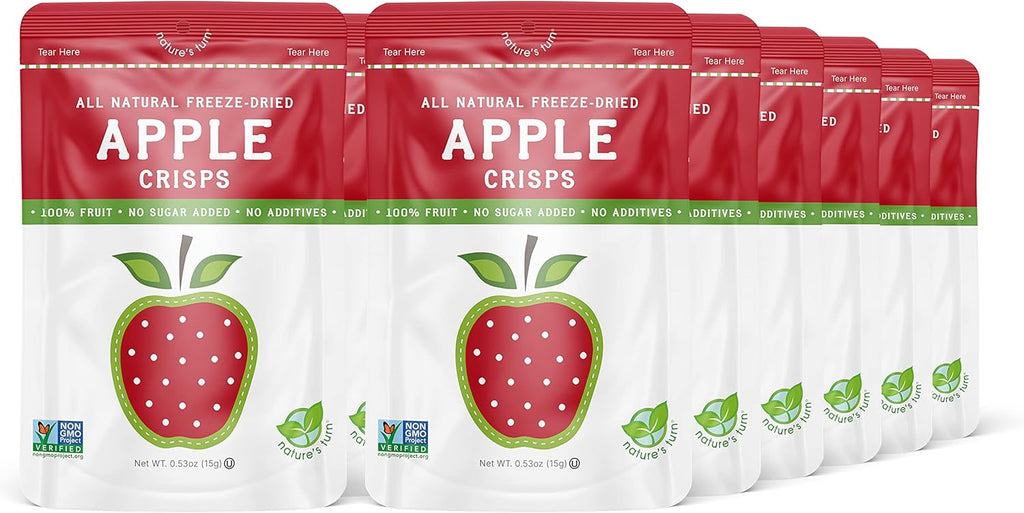 Nature's Turn Freeze-Dried Fruit Crisps – Healthy, Gluten-Free, Plant-Based, Crispy & Delicious Snack – Ideal for Cereal, & School On-the-Go Snacks – Apple Crisps, 12 Bags (0.53 oz Each)