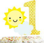 Gold Glitter Sun Cloud 1 Cake Topper One Year Old Theme Decor Supplies Baby Show Girls Boys Happy Birthday Party Decorations