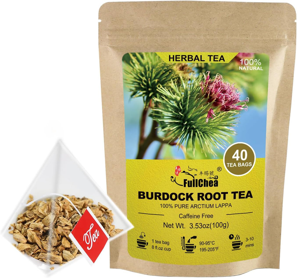 FullChea - Burdock Root Tea Bags, 40 Teabags, 2.5g/bag - Premium Burdock Root - Non-GMO - Naturally Caffeine-free Herbal Tea - Aid in Digestion & Improving Liver Health