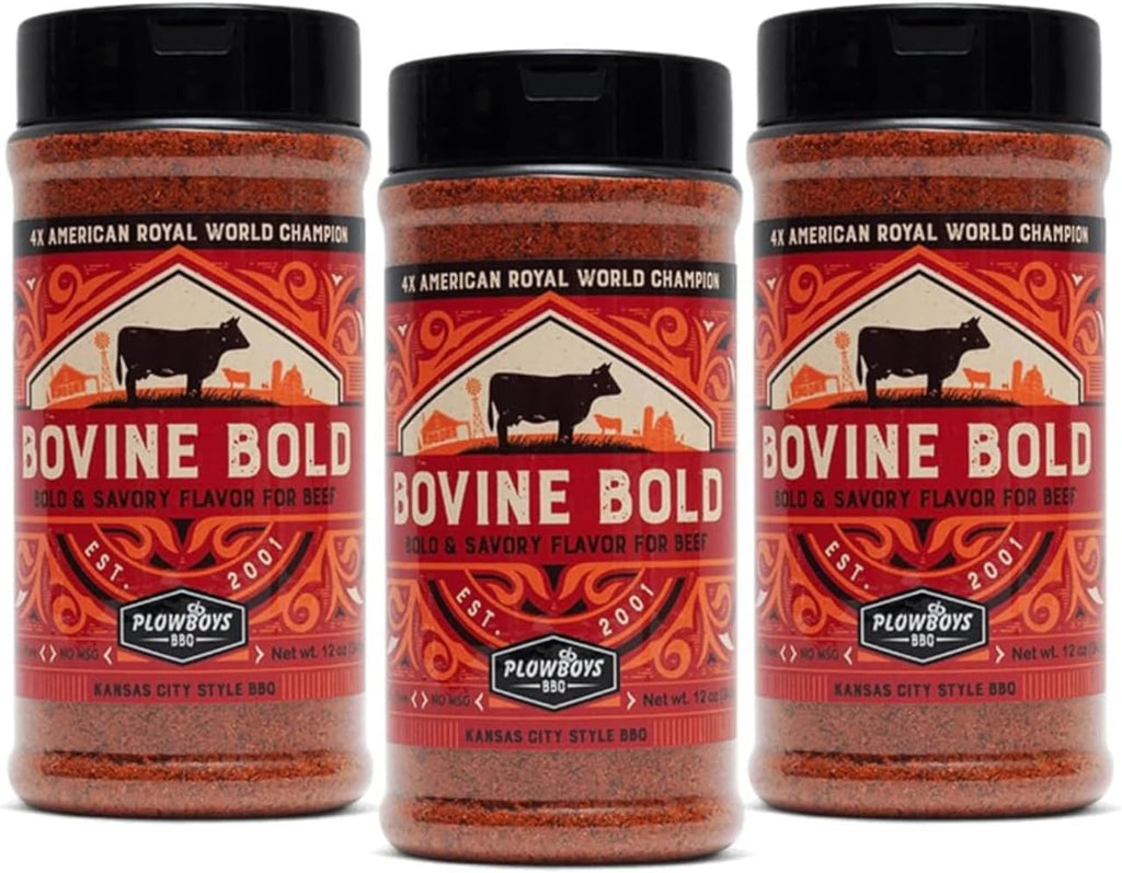 Plowboys BBQ Seasonings and Rubs – Award-Winning Championship Spice Blends for Grilling, Smoking, and Cooking (3 Pack, Bovine Bold, 12oz)