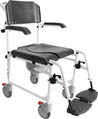 KMINA Shower Chair with Wheels for Elderly (Version 2.0 Improved Brakes), Adjustable Commode Rolling Chair, Black, PRO Model