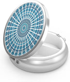 Pill Box 3 Compartment Medicine Pill Case,Portable Pill Box for Pocket or Purse Pill Box Decorative Metal Medicine Vitamin Organizer Unique Gift(Peacock Sky Blue)