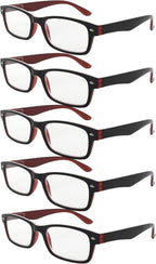 Eyekepper Reading Glasses with Spring Hinges for Women 5 Pack Black-red Frame Readers +2.25