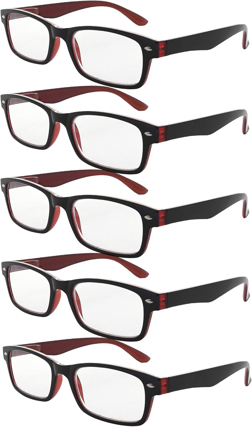 Eyekepper Reading Glasses with Spring Hinges for Women 5 Pack Black-red Frame Readers +2.25