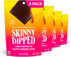 SkinnyDipped Dark Chocolate Salted Caramel Bites, 2g Sugar per Piece, Keto Friendly, Low Calorie Gluten Free, 4 Pack