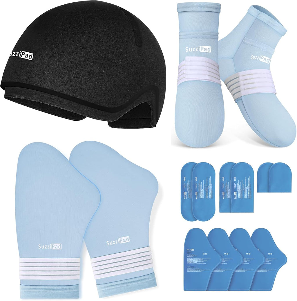 Suzzipad Cold Therapy Socks and Hand Ice Pack, Cooling Gloves for Chemotherapy, Stress Relief Caps, Ideal for Carpal, Chemo Care Package for Women & Men, L