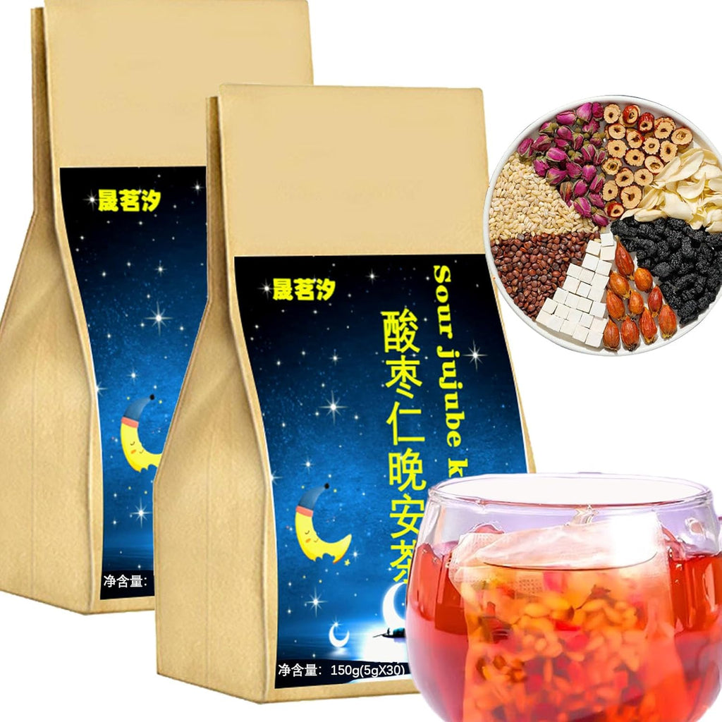 Sour Jujube Kernel Poria Cocos Lily Tea Bags 6.35oz/300g(60Bags/2Pack) Good Night Sleepytime Tea Sour Jujube Kernel Lily Tea Chinese Herbal Tea 酸枣仁百合茶 酸枣仁 晚安茶 助睡眠