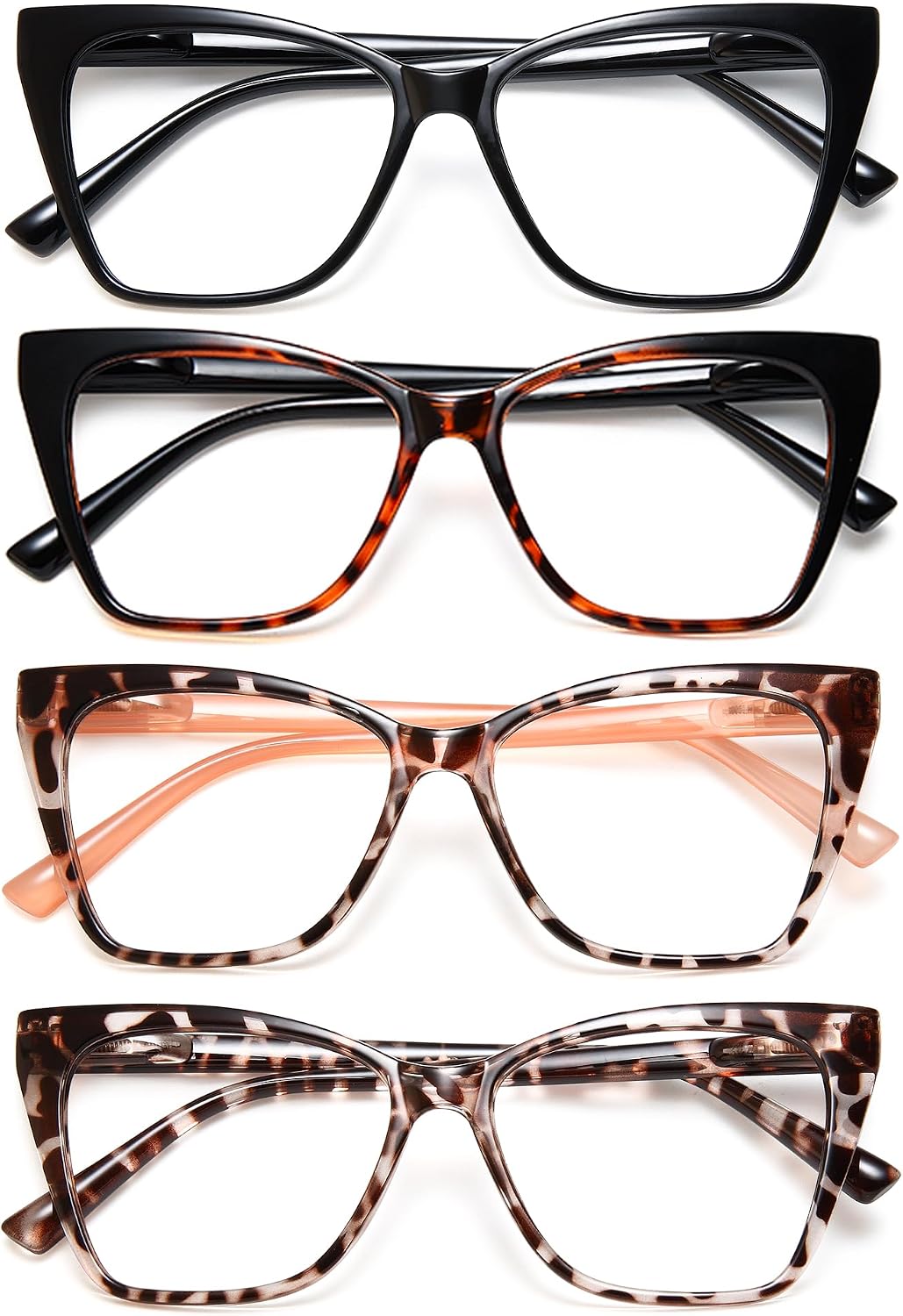 EYEURL 4-Pack Cat Eye Reading Glasses for Women Blue Light Glasses Stylish Computer Readers for Women