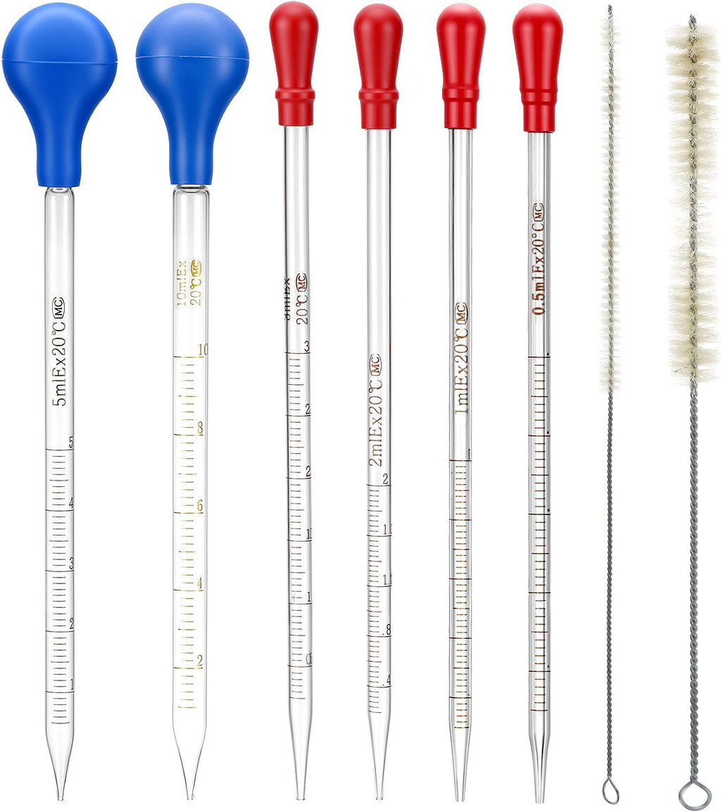 QWORK Glass Pipette Set with Cleaning Brushes – 0.5ml to 10ml for Teaching Labs, DIY Mixing & Liquid Transfer, 0.5ml 1ml 2ml 3ml 5ml 10ml