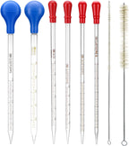 QWORK Glass Pipette Set with Cleaning Brushes – 0.5ml to 10ml for Teaching Labs, DIY Mixing & Liquid Transfer, 0.5ml 1ml 2ml 3ml 5ml 10ml