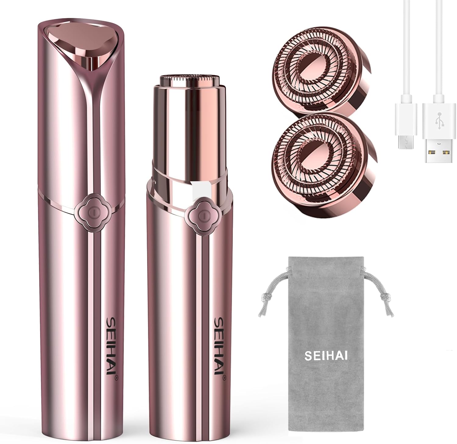 Facial Hair Removal for Women, Electric Painless Rechargeable Facial Hair Remover for Face, Lip, Chin with 2 Replacement Heads