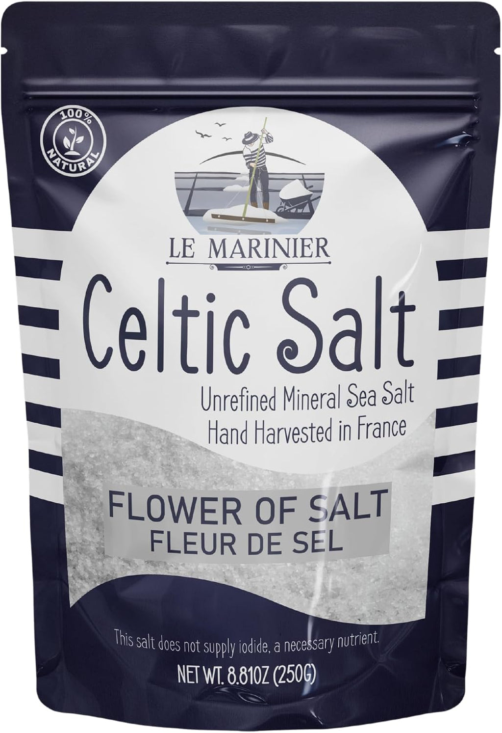 Le Marinier Fleur de Sel 0.6lb - 8.81oz. French Sea Salt- Flower of Salt. Mineral Rich, Unrefined, 100% Natural, Hand Harvested, Finishing Salt (0.6lb Fleur de Sel)