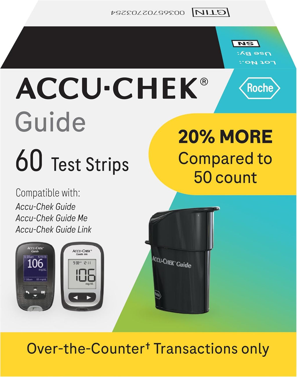 Accu-Chek Guide Glucose Test Strips for Diabetic Blood Sugar Testing (Pack of 60)