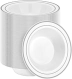BESTSTAR 200 Pack Disposable Soup Bowls with Silver Rim, 12oz Premium Heavy Duty Plastic Dinner Bowls for Party, Wedding and Holiday