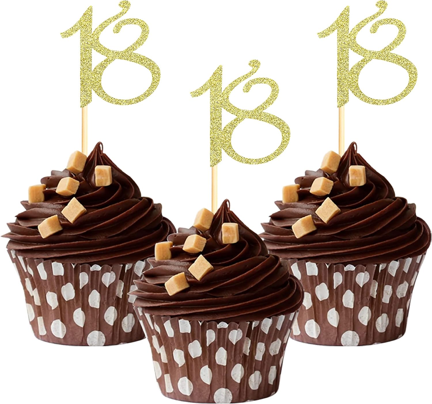 Sumerk 24PCS 18 Cupcake toppers Gold Glitter 18th Birthday Cupcake Picks Anniversary Party Decorations
