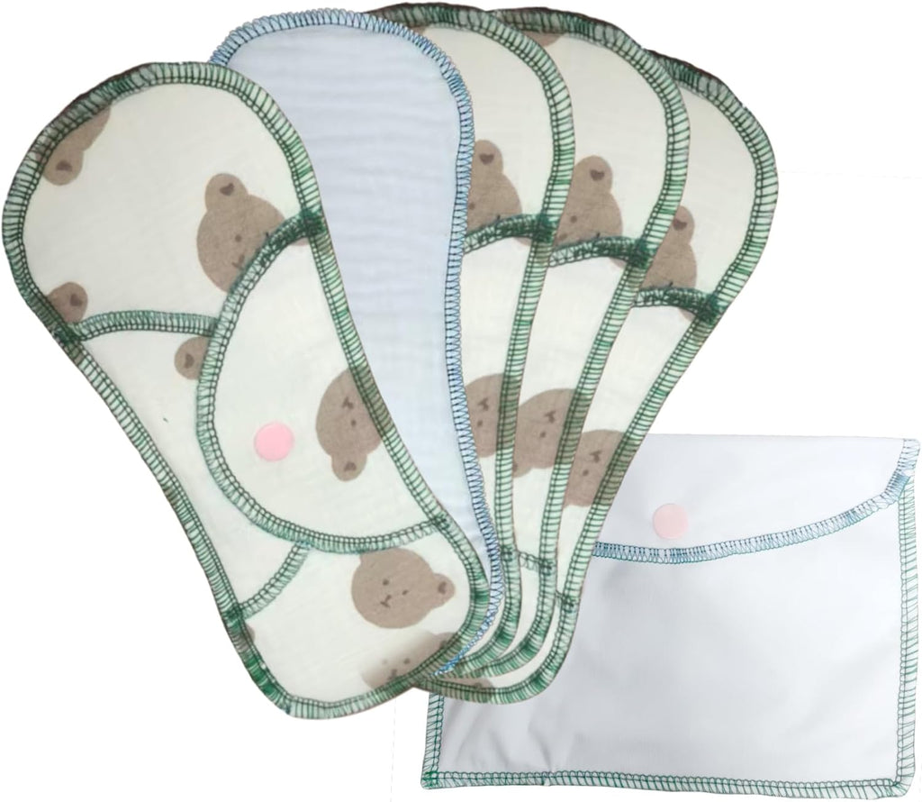 Reusable Washable Sanitary Pads, Organic Cotton Liners, Soft and Breathable, Leak-Proof Lining + Storage Bag. Suitable for Heavy Menstrual Flow and Urinary Incontinence.(19CM, Count, 5+1)