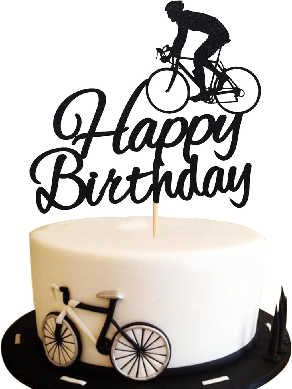 1Pc Bicycle Happy Birthday Cake Topper, Birthday Party Cake Decoration, Sports Themed Cake Topper