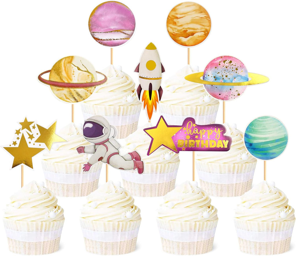 Ercadio 36 Pack Space Astronaut Cupcake Toppers Space Girl Moon Rocket Planet Cupcake Toppers Earth Planet Cupcake Picks Space Theme Gender Reveal Birthday Shower Party Supplies
