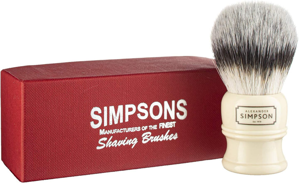 Alexander Simpsons Trafalgar 2 Shaving Brush - T2 Synthetic High Density Fibre Faux Handle Ivory - Simpson Shaving Brushes - Wet Shave Deluxe Thick & Luxurious Lather Dense Extra Soft Bristles