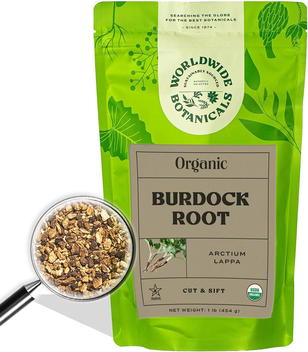 Worldwide Botanicals Organic Burdock Root – 1 lb - 100% Arctium lappa - Raíz de Bardana – Cut & Sift, Excellent Detox and Digestion Herb tea, Used to make Root Beer, 16 ounces