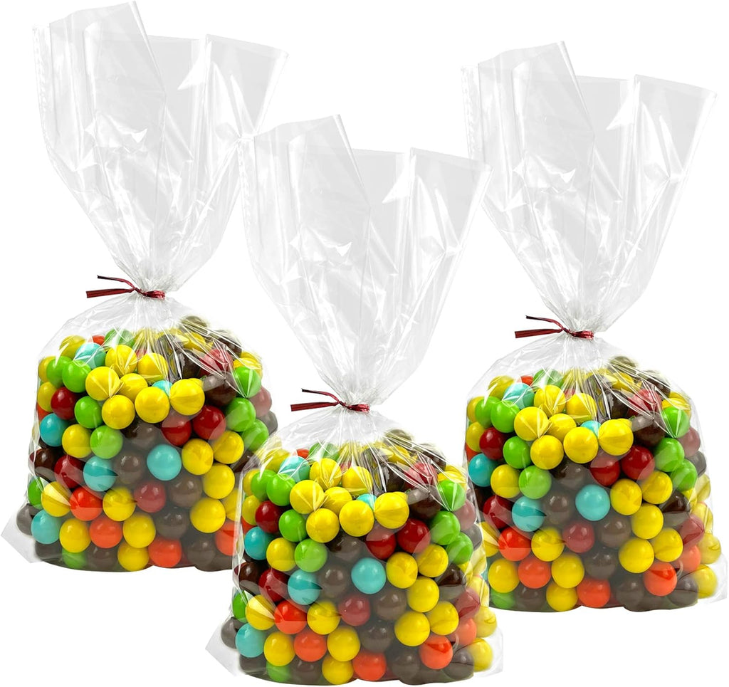 Morepack Flat Bottom Cellophane Bags,100 Pieces 6x2x10 Inches Clear Cello Treat Bags With 100Pcs Twist Ties (No Side Gusset)