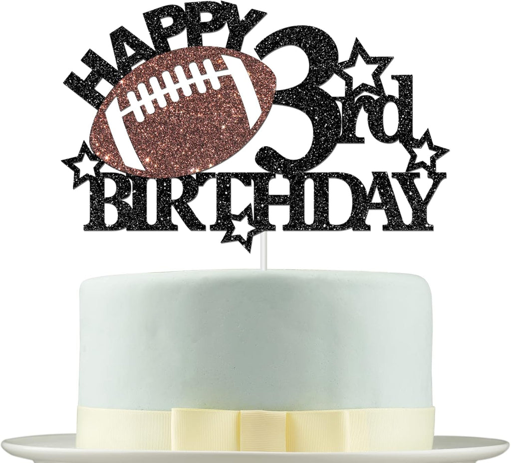 Football Happy 3rd Birthday Cake Topper - Football/Sport Theme Birthday Party Decorations for Boys - Three Years Birthday Party Supplies