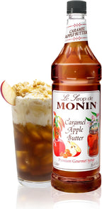 Monin - Caramel Apple Butter Syrup, Buttery Caramel and Cooked Apple Flavor, Natural Flavors, Great for Hot Lattes, Ciders, and Seasonal Cocktails, Non-GMO, Gluten-Free (1 Liter)