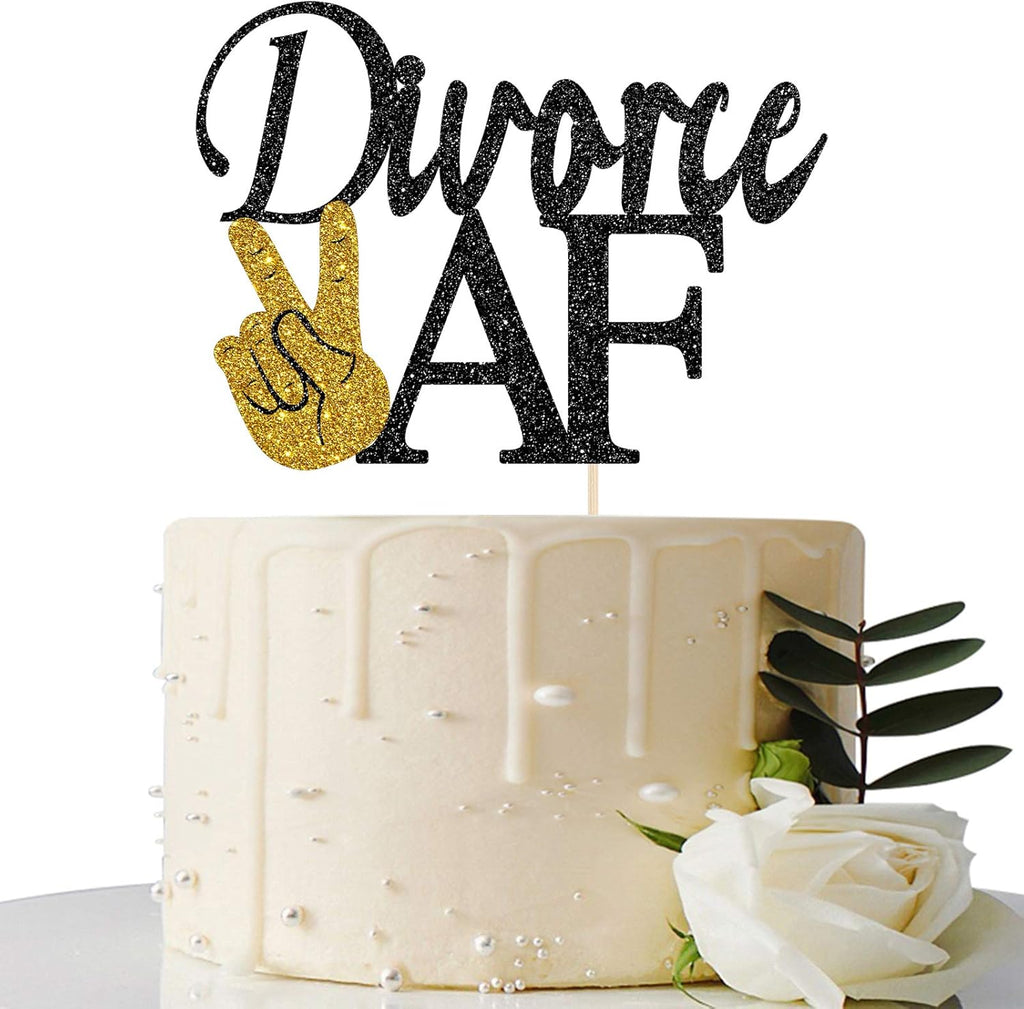 Maicaiffe Black Glitter Divorce AF Cake Topper - Divorce Party Sign - Broken Up, Free at Last, Bye Felicia, Newly Unwed Divorce Party Decorations