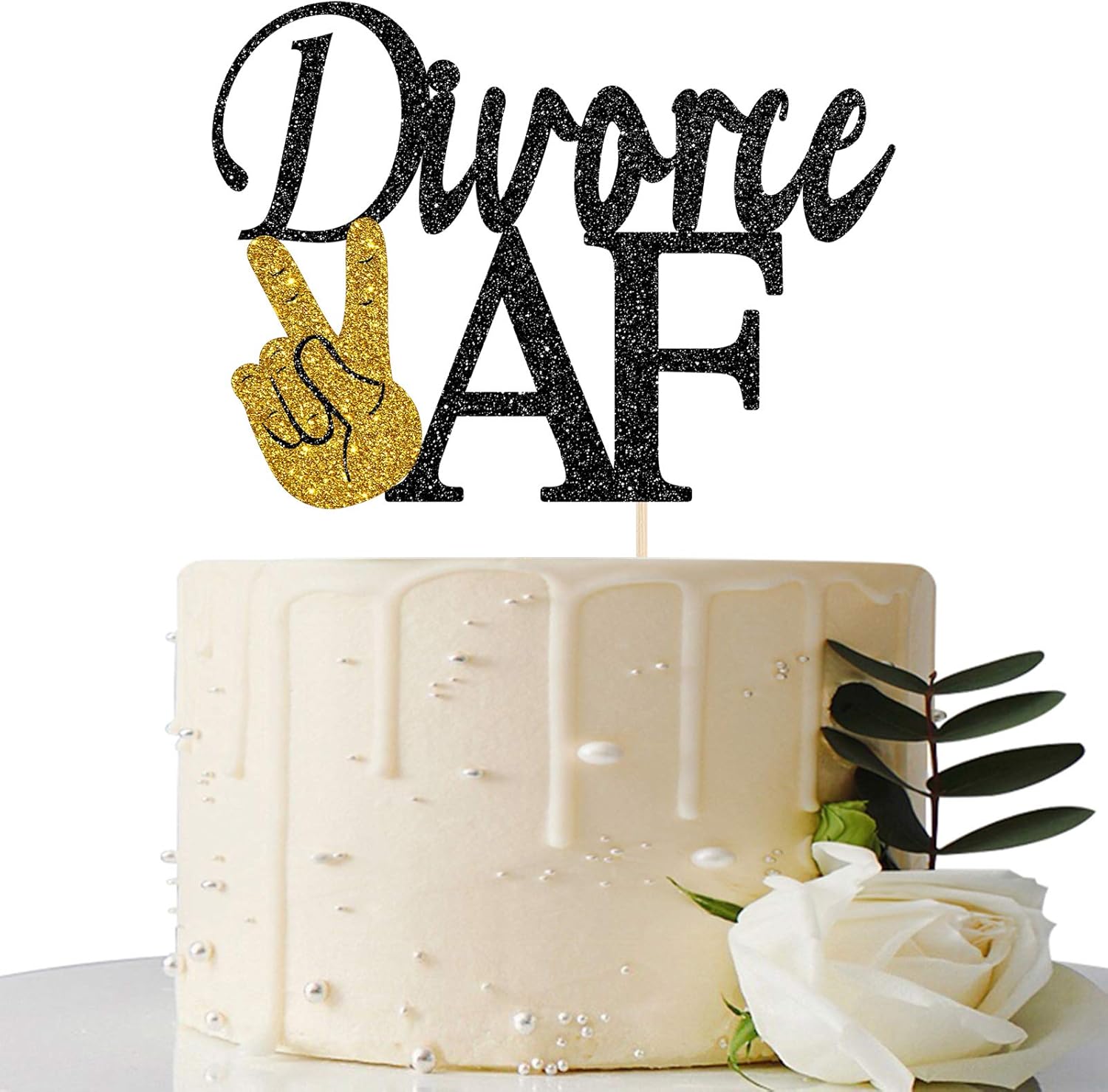 Maicaiffe Black Glitter Divorce AF Cake Topper - Divorce Party Sign - Broken Up, Free at Last, Bye Felicia, Newly Unwed Divorce Party Decorations