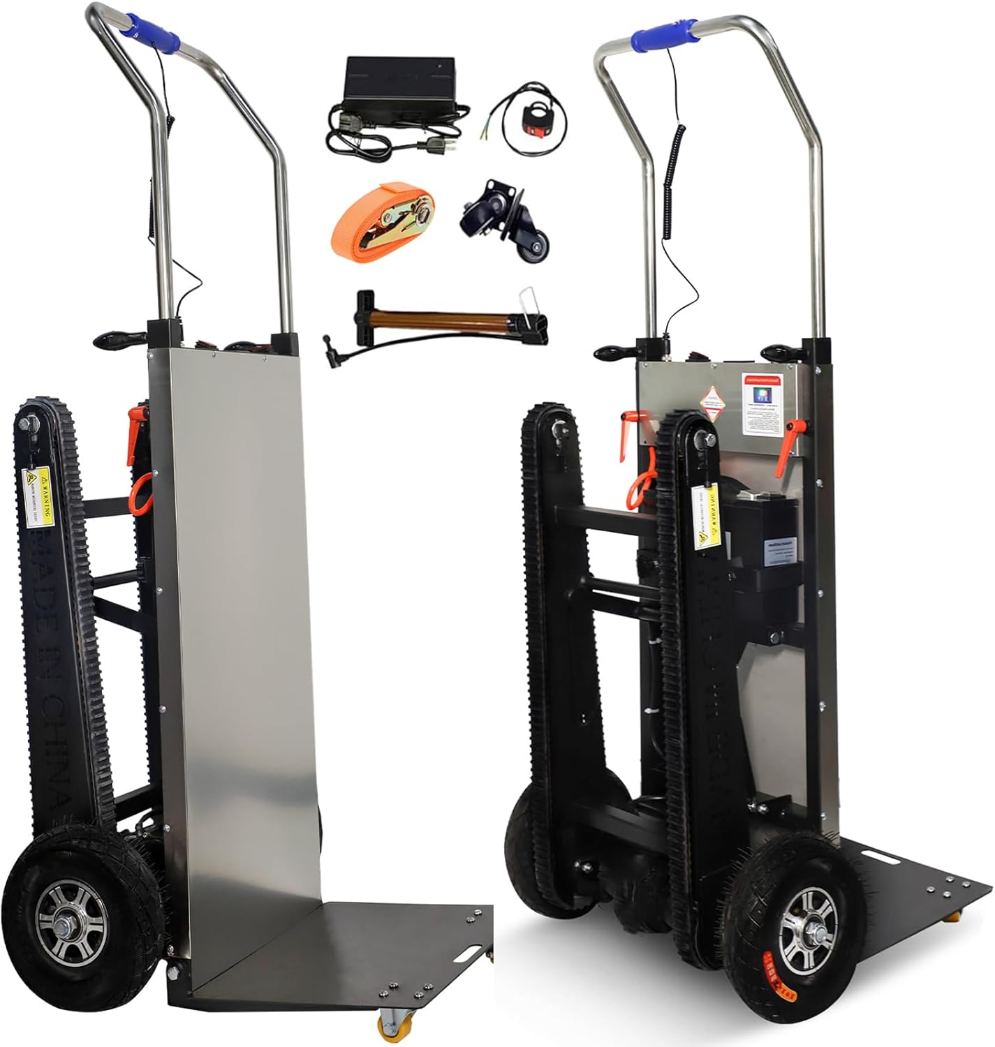 Electric Stair Climbing Dolly, 661lb 600W Powered Electric Stair Climbing Hand Trucks Dolly Cart with Rubber Tracks for Moving, Heavy Duty Stair Climber (Pure Black)