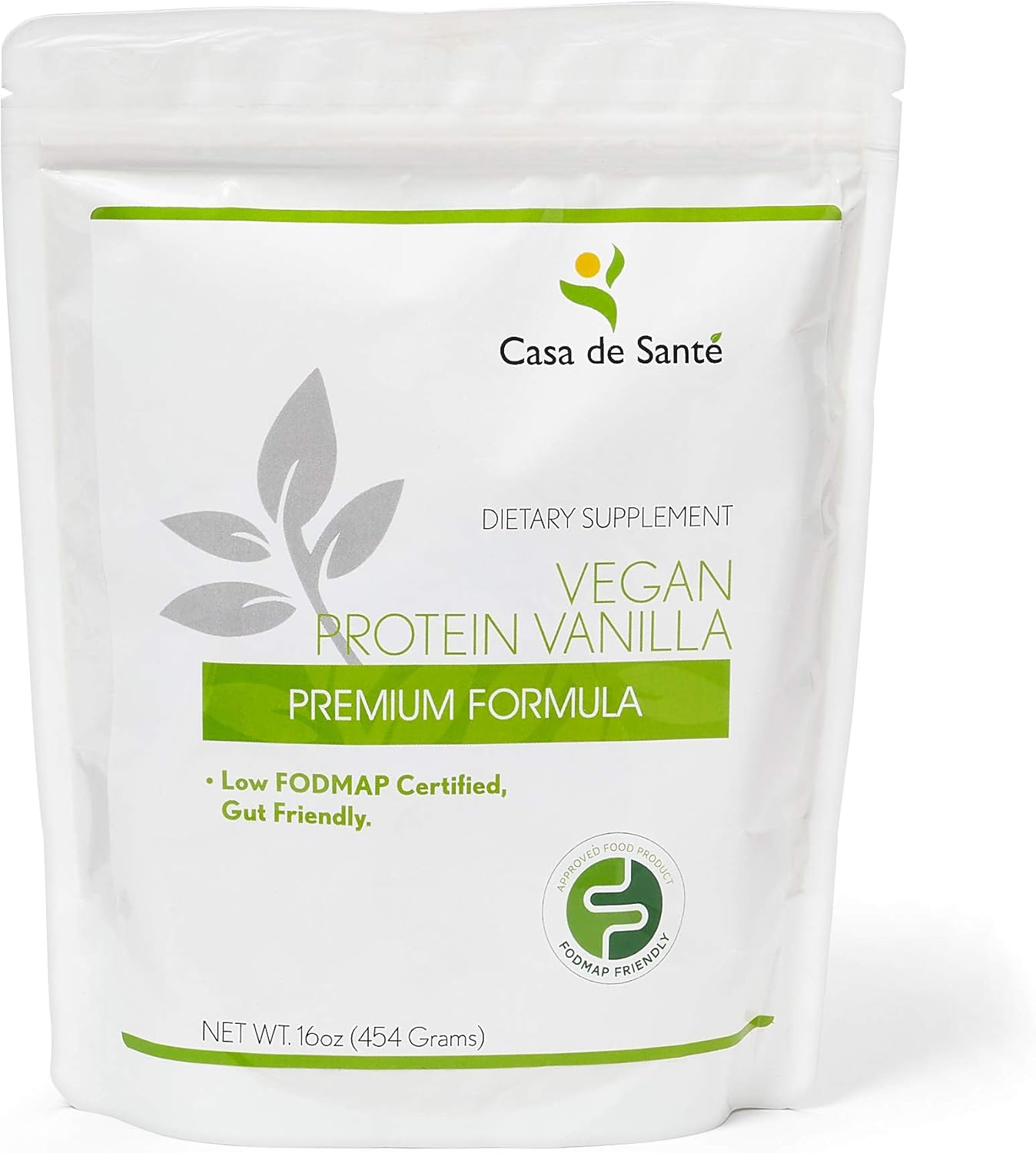 Casa de Sante Vegan Protein Vanilla - GLP-1 Support Low FODMAP Gut Friendly Plant Protein Powder - 21g Protein - MD PhD Formulated - Pea Hemp Sacha Inchi - 16 oz