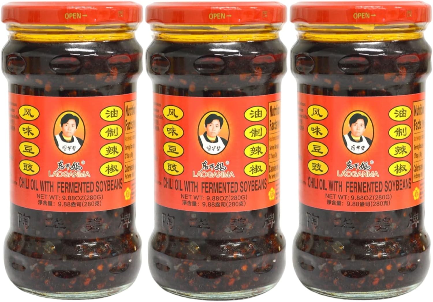 LaoGanMa Chili Oil With Fermented Soybeans 老乾媽風味豆豉 9.88 Oz. (Pack of 3)