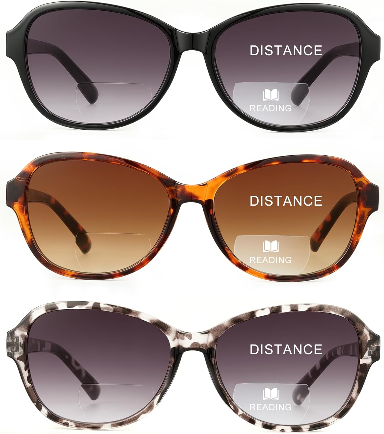 3 Pack Bifocal Reading Sunglasses for Women,2 in 1 Sun Readers with Spring Hinge & UV400 Protection