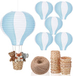 Meooeck 6 Pcs Hanging Hot Air Balloon Decorations Paper Lanterns 12 Inch Reusable Hot Air Balloon Decor Paper Lanterns Set for DIY Craft Wedding Birthday Christmas Home Living Room (Blue White)