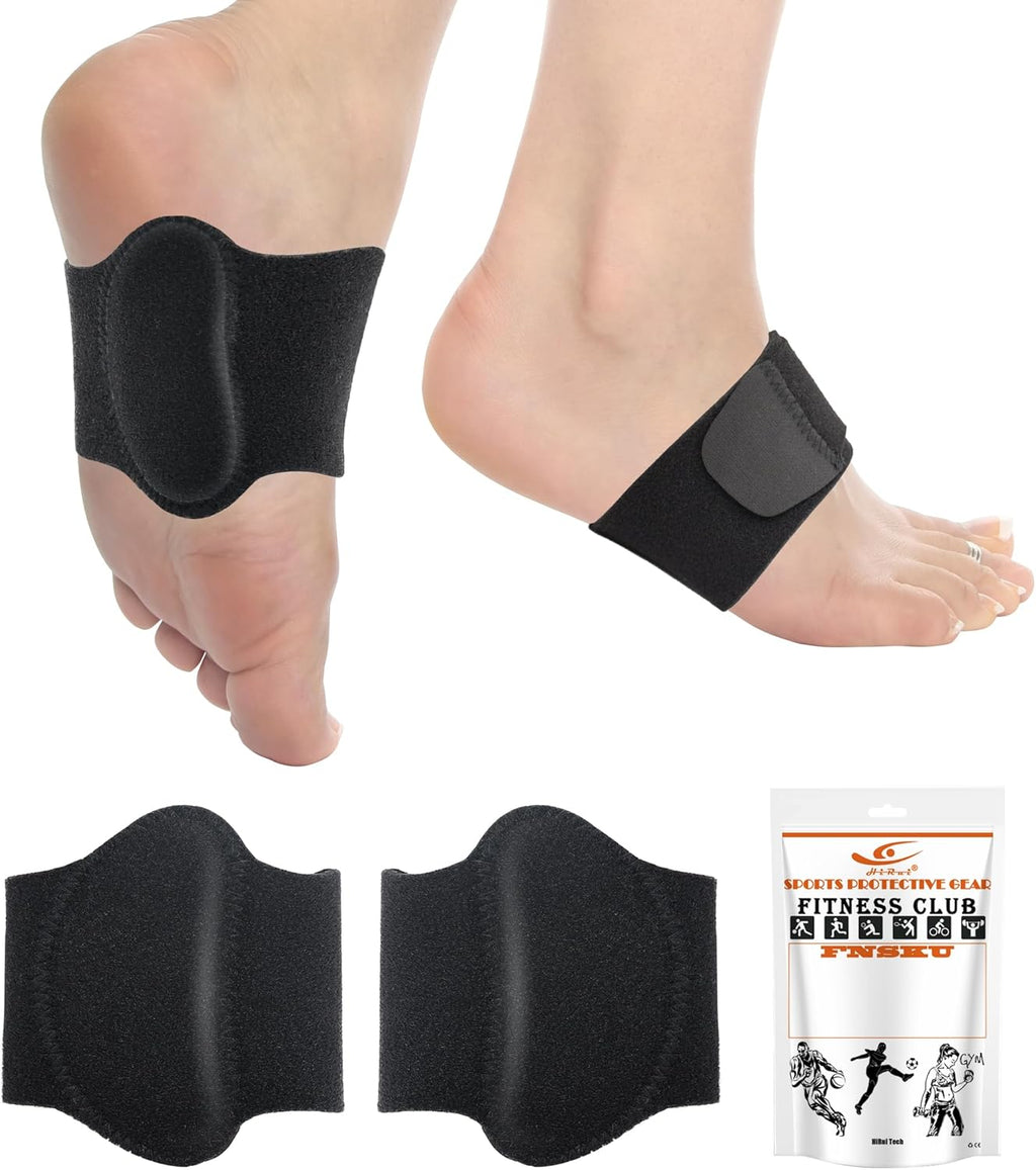 HiRui Arch Support Braces (Pair) for Plantar Fasciitis Relief - Adjustable Neoprene Arch Support Wraps with Gel Pads for Flat Feet High & Fallen Arch, Wear Over or Under Socks, Fits All Shoes (Black)