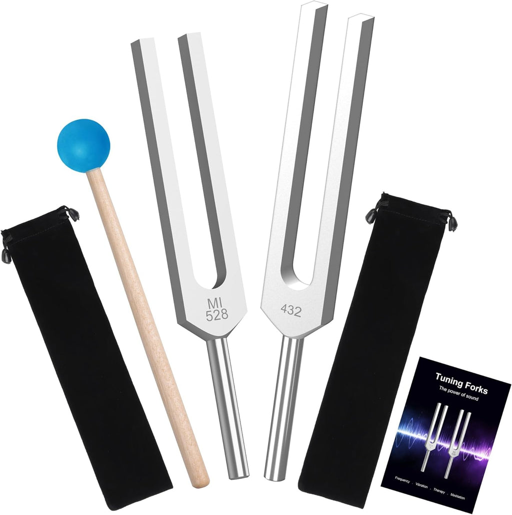 Tuning Fork Set 2pcs 432Hz, 528Hz with Accessories for Yoga and Meditation,Relaxing Experience Brought by Sound Vibration