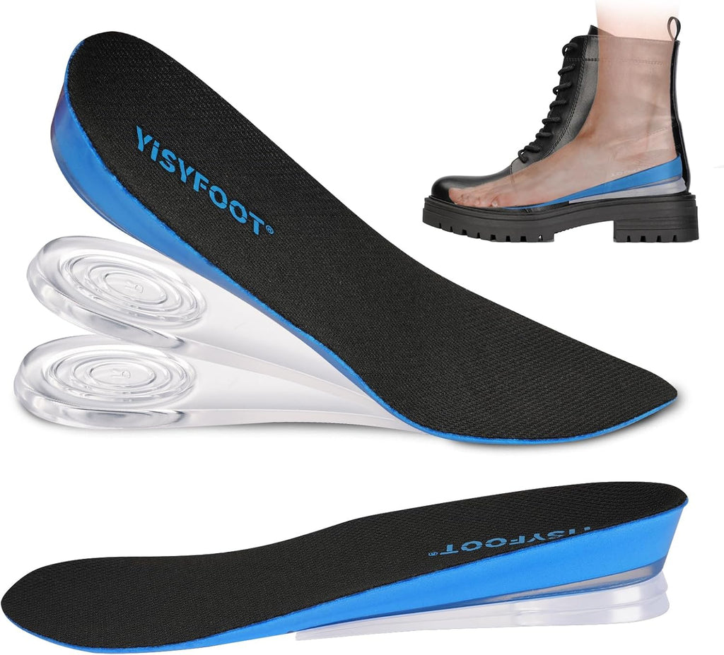 Adjustable Height Increase Insoles for Men, Heel Lifts Inserts with Shock Absorption & Comfort Cushioning, Hidden & Portable Shoe Insoles (Blue, Lager)