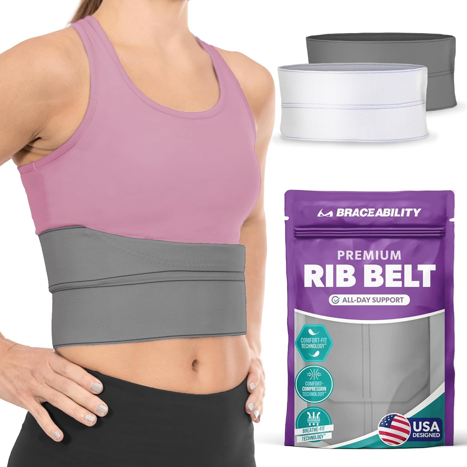 BraceAbility Broken Rib Brace for Women and Men - Rib Protector Compression Wrap, Chest Support Belt for Bruised, Fractured, Dislocated Ribs, Costochondritis Relief, Sternum Brace (Female - Gray)