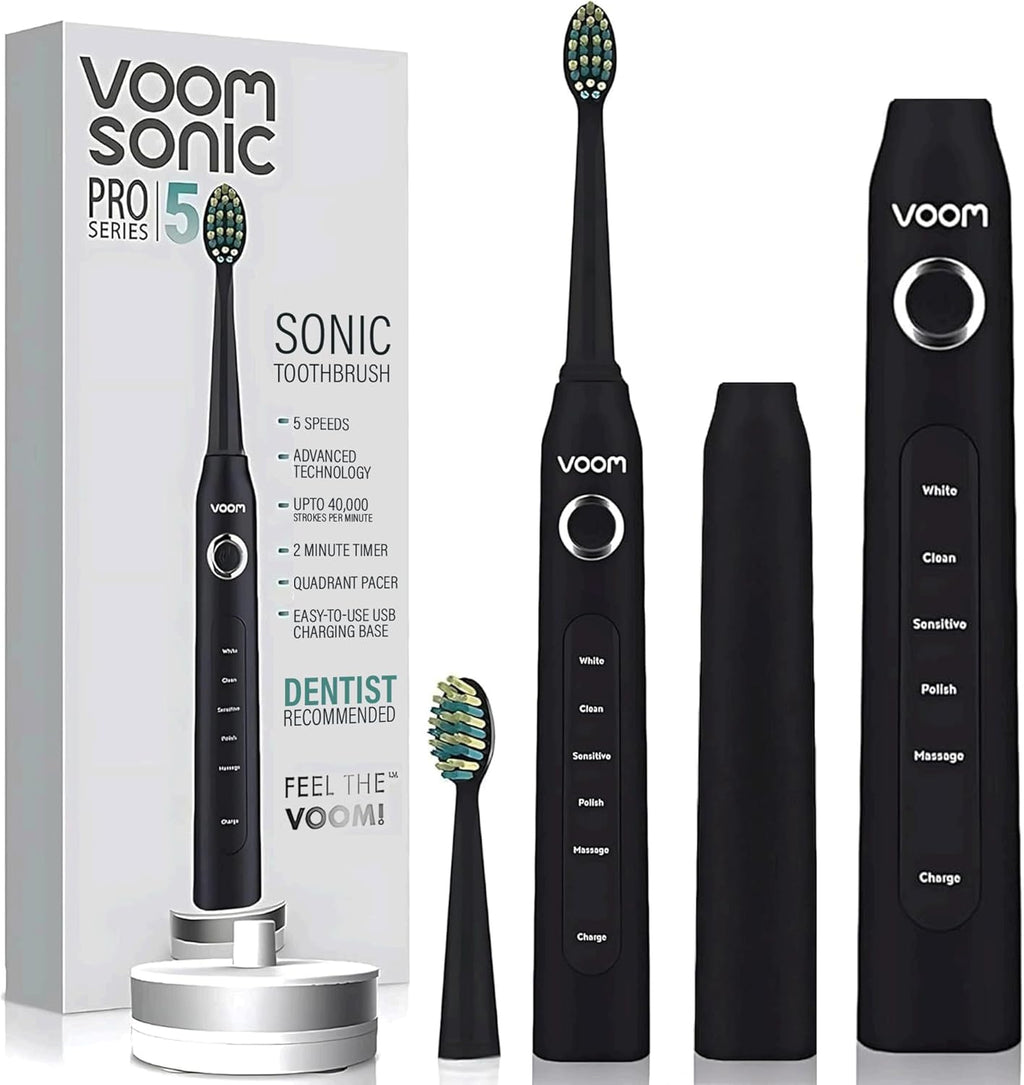 Voom Sonic Pro 5 Electric Toothbrush for Adults - Ultrasonic Electric Toothbrushes with Replacment Brush Head, Dentist Recommended Power Sonic Toothbrush with 5 Modes