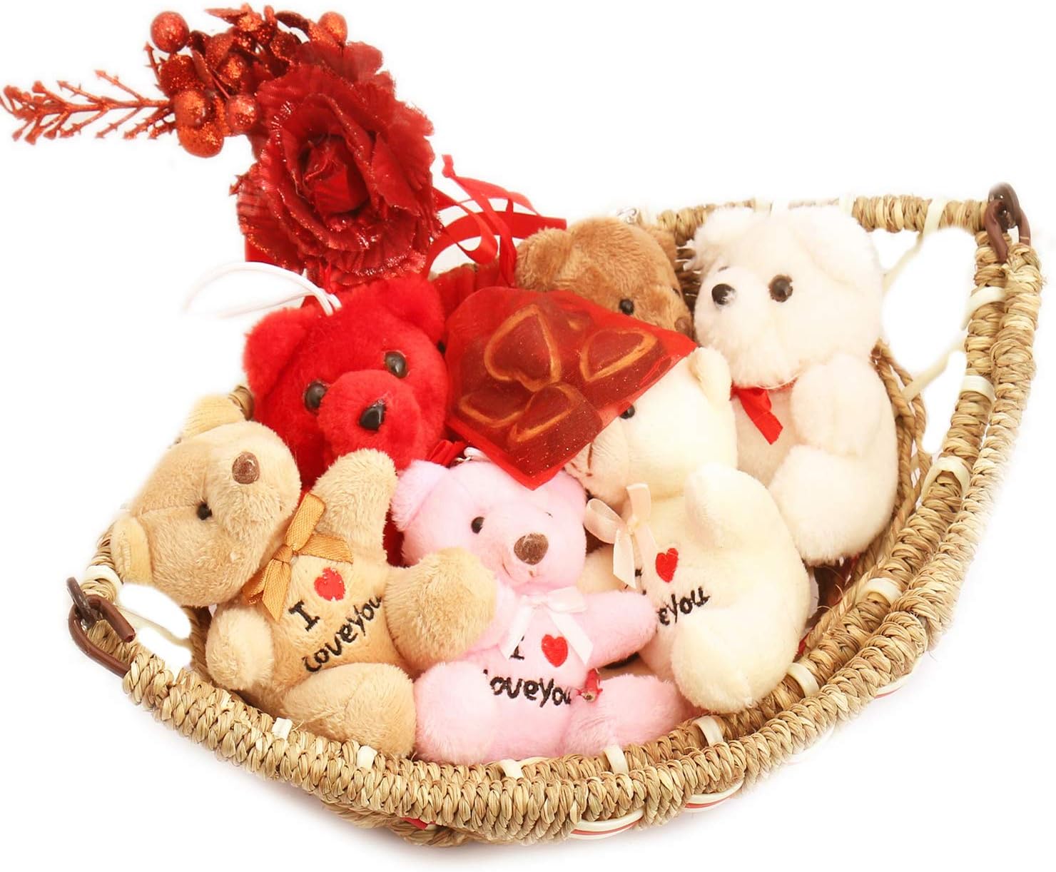 Ghasitaram Gifts for Girlfriend/Boyfriend/Husband and Wife Valentines Chocolate Hamper Boat Basket of Teddies & Rose with Chocolate|Gift for Diwali,Holi,Rakhi,Valentine,Birthday,Anniversary,Her,Him|