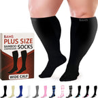 BAMS Plus Size Compression Socks Wide Calf XL XXL XXXL – Graduated Knee-High Support, Viscose from Bamboo Easy-On/Easy-Off