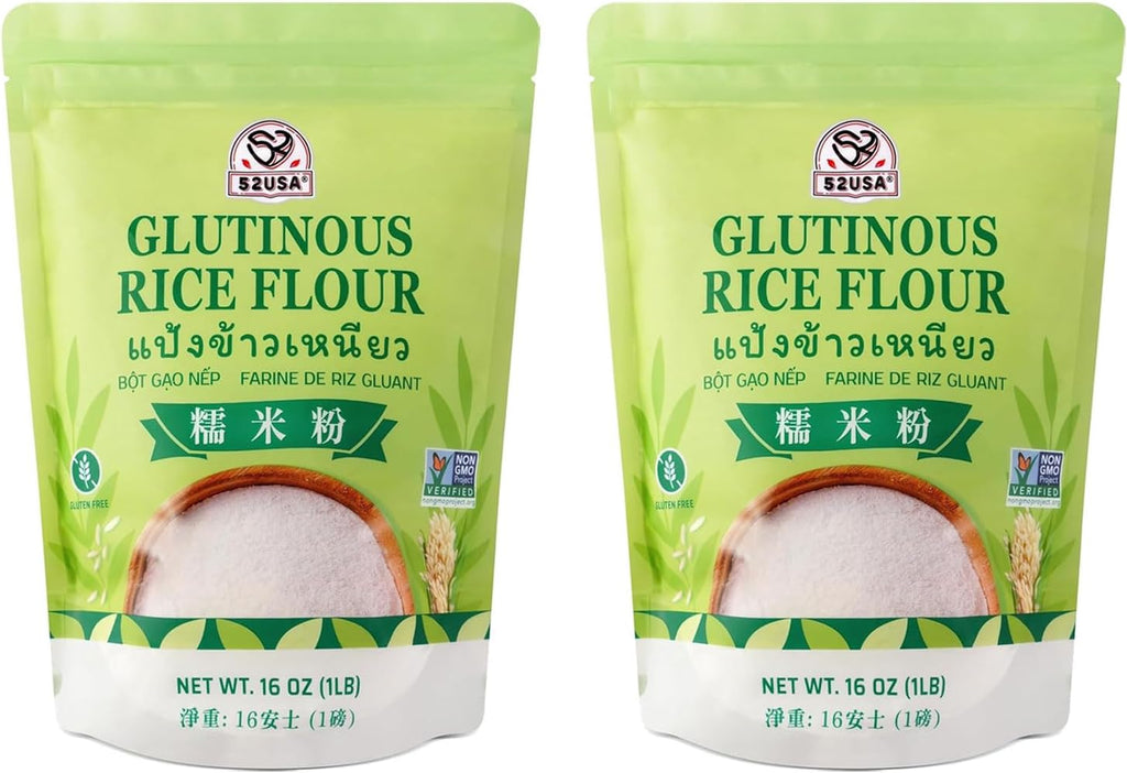 52USA Glutinous Rice Flour 32 Ounce (Basic), 2 Pound (Pack of 2), Rice Flour for Baking or Cooking, Product of THAILAND, All Natural White Rice Flour, Vegan, With Bag