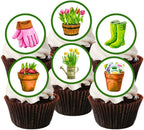 Gardening Edible Cupcake Toppers, Flower Edible Cake Decorations, Plant Toppers for Cake Decorating Garden Party Decorations, Gardeners Cookie Decor 48 x 3cm / 1.18 inch Mini Discs UNCUT