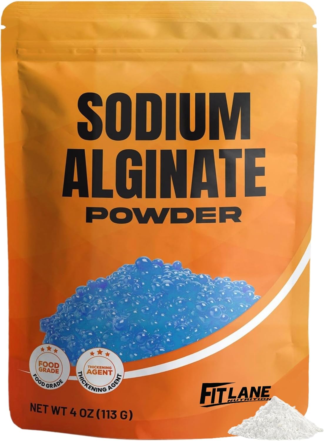 Sodium Alginate Powder 4 oz, Pure Food Grade Bulk Ingredient for Thickening, Premium Molecular Gastronomy Component - Non-GMO and Vegan - By Fit Lane Nutrition