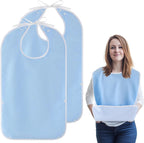 2 Pack Adult Bibs for Women, Men, Elderly - Waterproof Reusable Large Bibs with Crumb Catcher Pockets, Bib For Eating, Feeding Adult Bib For Women Elderly Men Senior Citizens Gifts(Washable)(Blue)