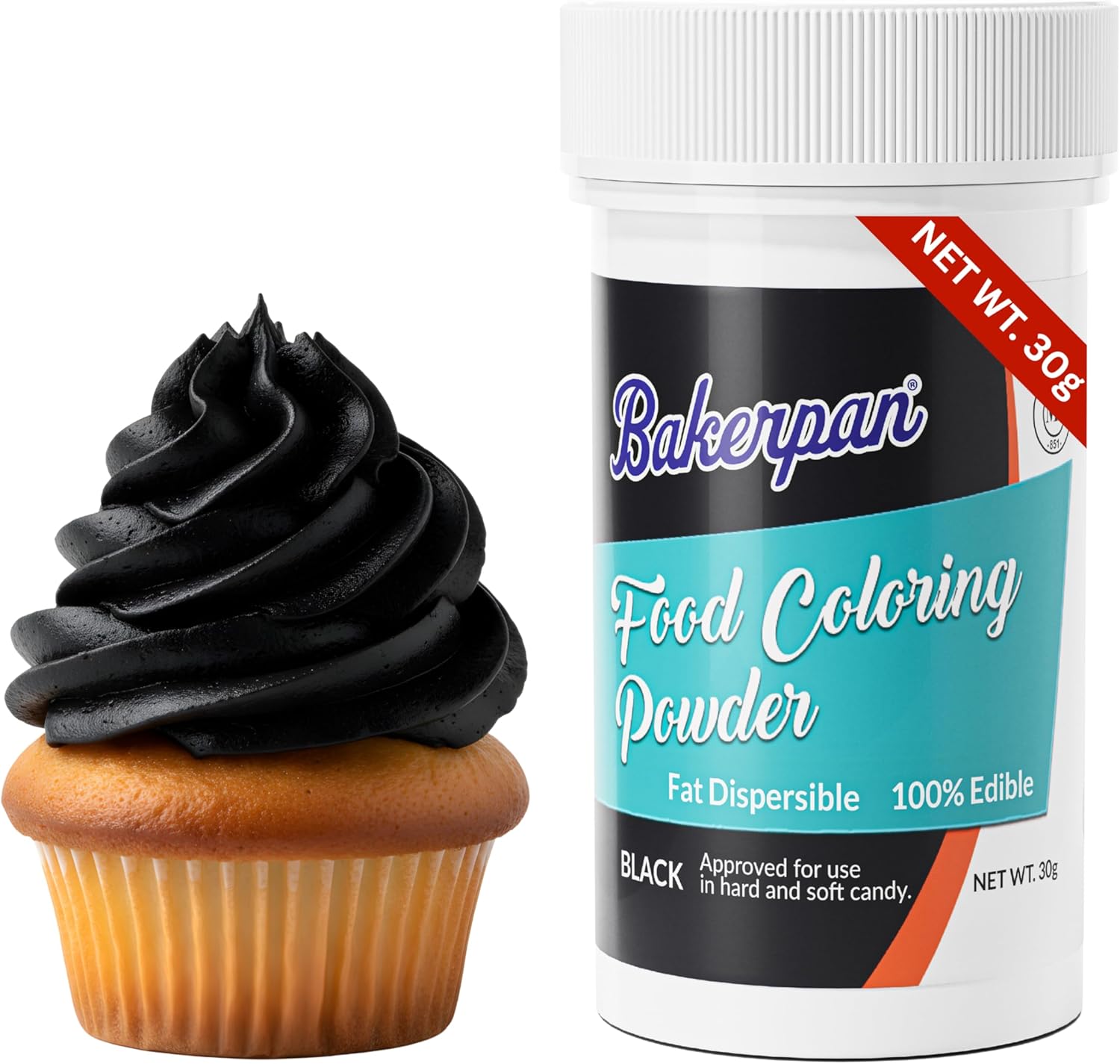 Bakerpan Black Oil-Based Dye-Free Food Coloring Powder - 30g - Chocolate Food Coloring, Coloring for Candy, Icing, Cakes