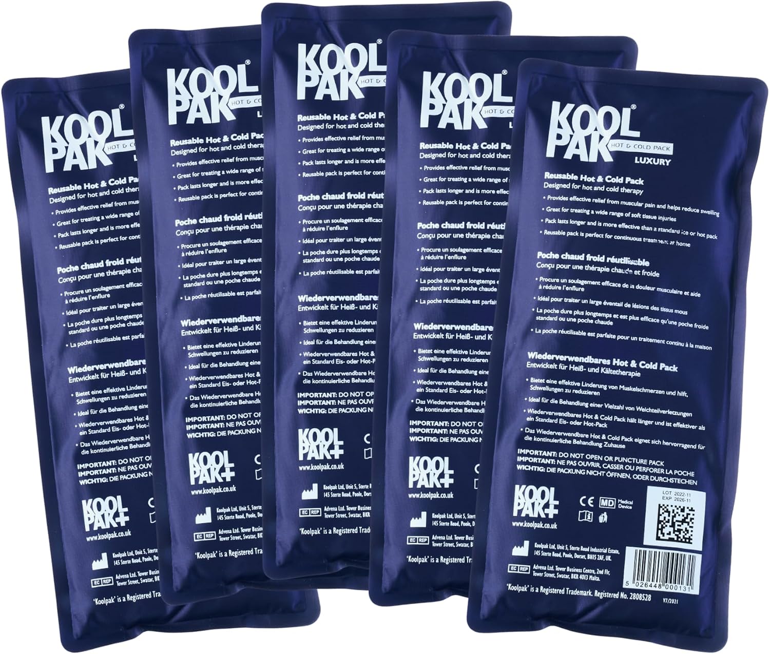 KOOLPAK Luxury Reusable HOT & Cold Pack - 12 X 29CM - Pack of 5 (Packaging May Vary)