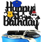 Police Birthday Cake Topper Policeman Officer Police Car Themed for Kids Boy Girl Man Happy Birthday Retirement Party Supplies Black Glitter Decorations